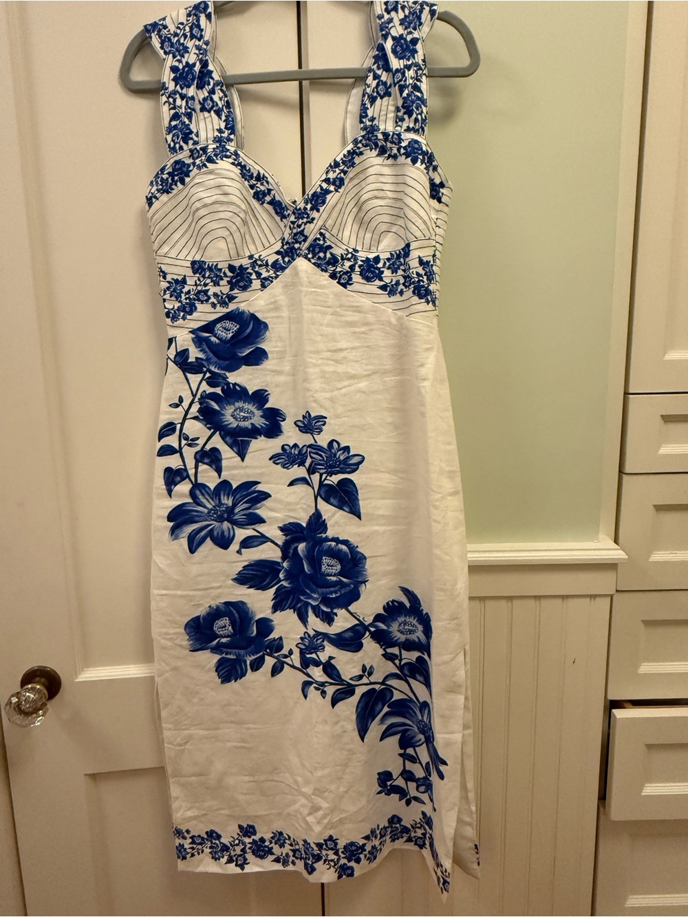 FARM Rio White Midi Dress with Bold Blue Floral Print